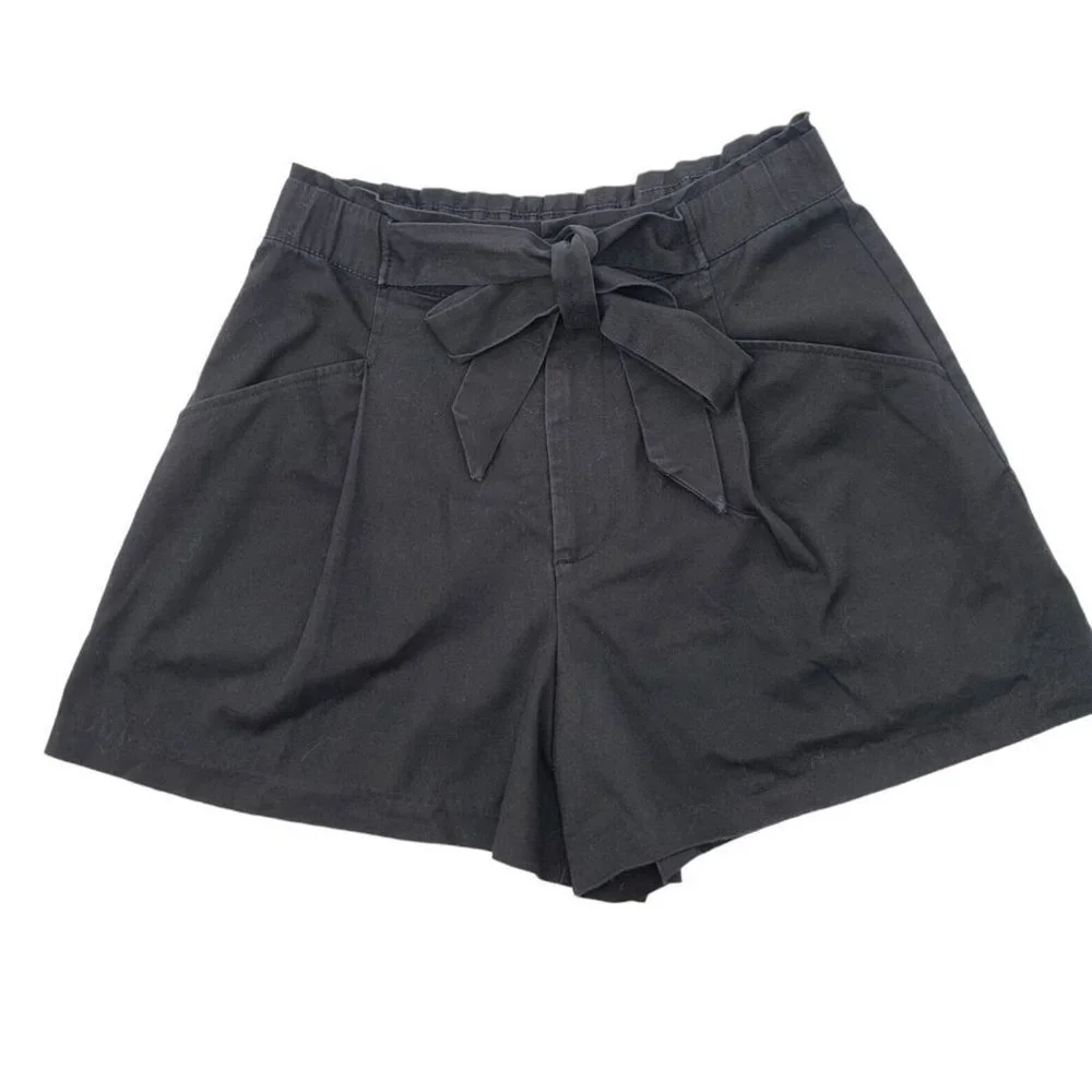 Zara Shorts Womens High Rise Elastic Waist Black Small Bow Knot Tie Pockets - Picture 3 of 10